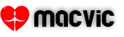 Logotipo de Macvic en letras negras con un icono de corazón rojo, marca oficial de nuestro sexshop trujillo.